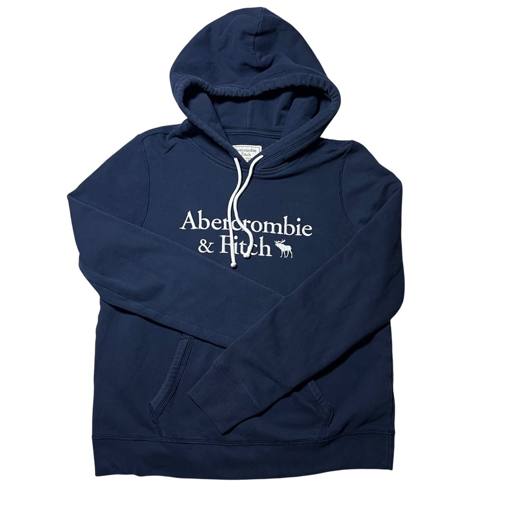 Abercrombie & Fitch Mens Navy Blue Logo Pullover Hoodie Sweatshirt Large
